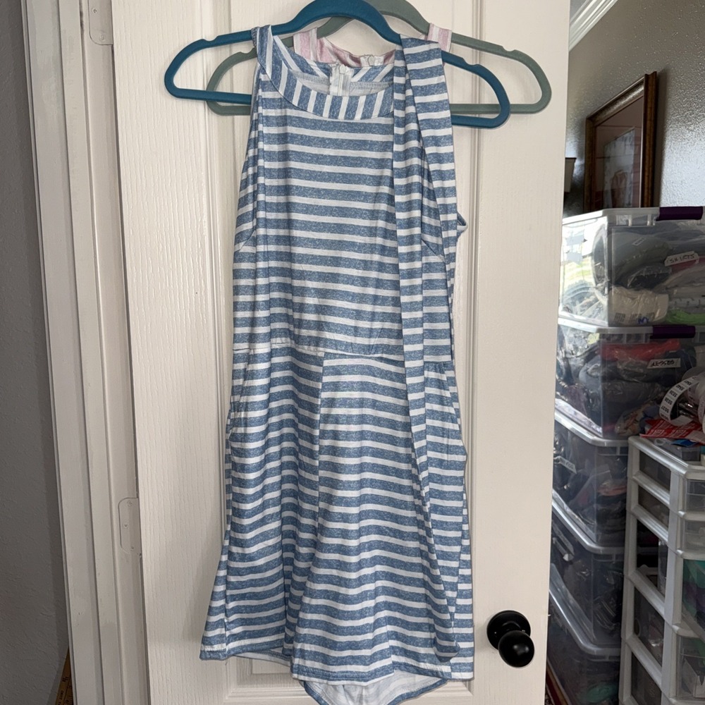 Striped Blue & White Sleeveless Jumpsuit Romper